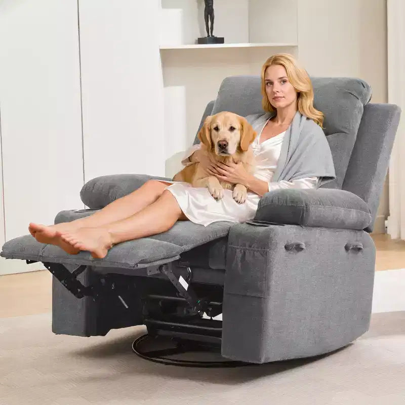 Poltrona reclinabile girevole a 360° per neonati - Sedia a dondolo oversize con massaggio e calore, poltrona reclinabile per piccoli spazi, cameretta dei bambini, camera da letto, soggiorno