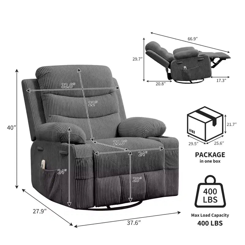 Poltrona reclinabile girevole a 360° per neonati - Sedia a dondolo oversize con massaggio e calore, poltrona reclinabile per piccoli spazi, cameretta dei bambini, camera da letto, soggiorno