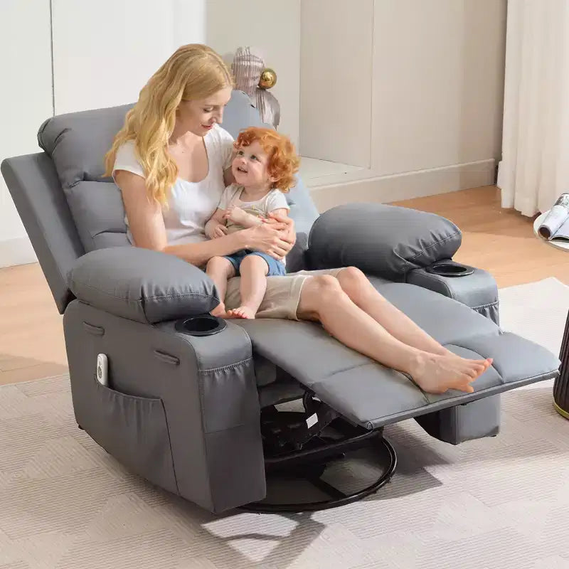Poltrona reclinabile girevole a 360° per neonati - Sedia a dondolo oversize con massaggio e calore, poltrona reclinabile per piccoli spazi, cameretta dei bambini, camera da letto, soggiorno