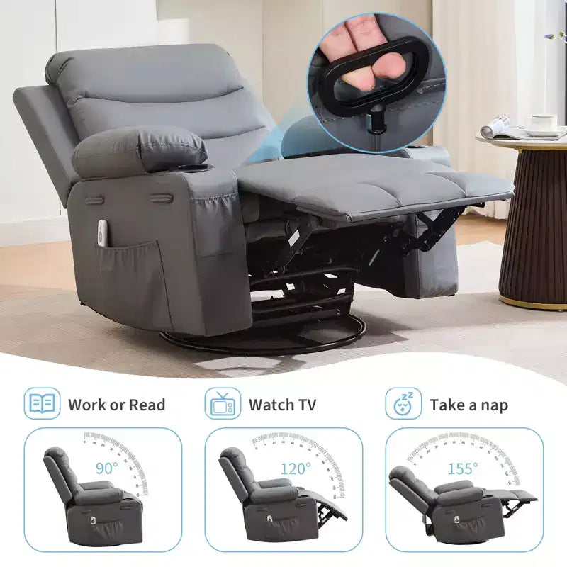 Poltrona reclinabile girevole a 360° per neonati - Sedia a dondolo oversize con massaggio e calore, poltrona reclinabile per piccoli spazi, cameretta dei bambini, camera da letto, soggiorno