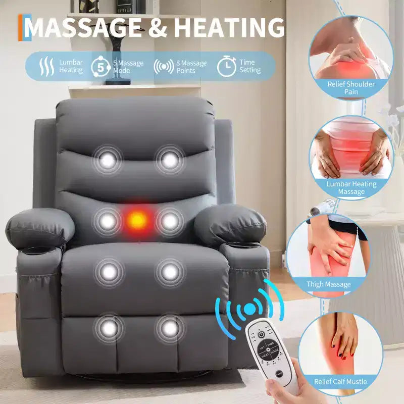 Poltrona reclinabile girevole a 360° per neonati - Sedia a dondolo oversize con massaggio e calore, poltrona reclinabile per piccoli spazi, cameretta dei bambini, camera da letto, soggiorno