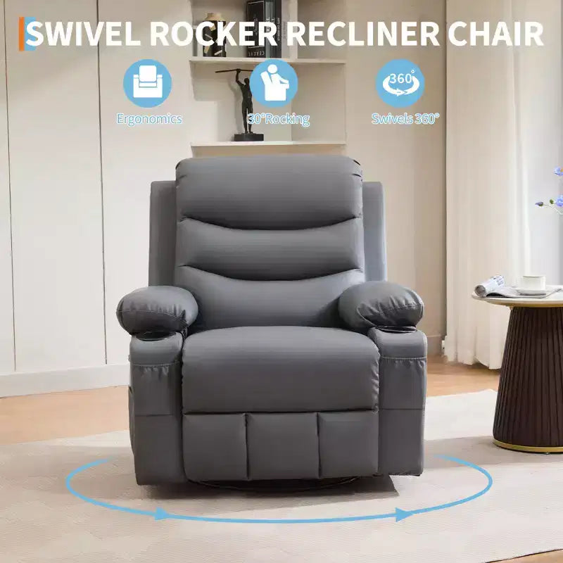 Poltrona reclinabile girevole a 360° per neonati - Sedia a dondolo oversize con massaggio e calore, poltrona reclinabile per piccoli spazi, cameretta dei bambini, camera da letto, soggiorno