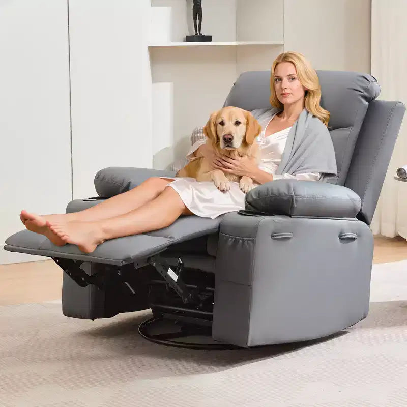 Poltrona reclinabile girevole a 360° per neonati - Sedia a dondolo oversize con massaggio e calore, poltrona reclinabile per piccoli spazi, cameretta dei bambini, camera da letto, soggiorno