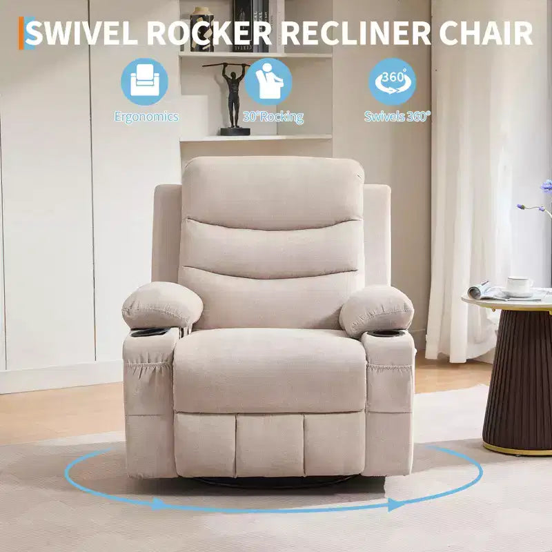 Poltrona reclinabile girevole a 360° per neonati - Sedia a dondolo oversize con massaggio e calore, poltrona reclinabile per piccoli spazi, cameretta dei bambini, camera da letto, soggiorno