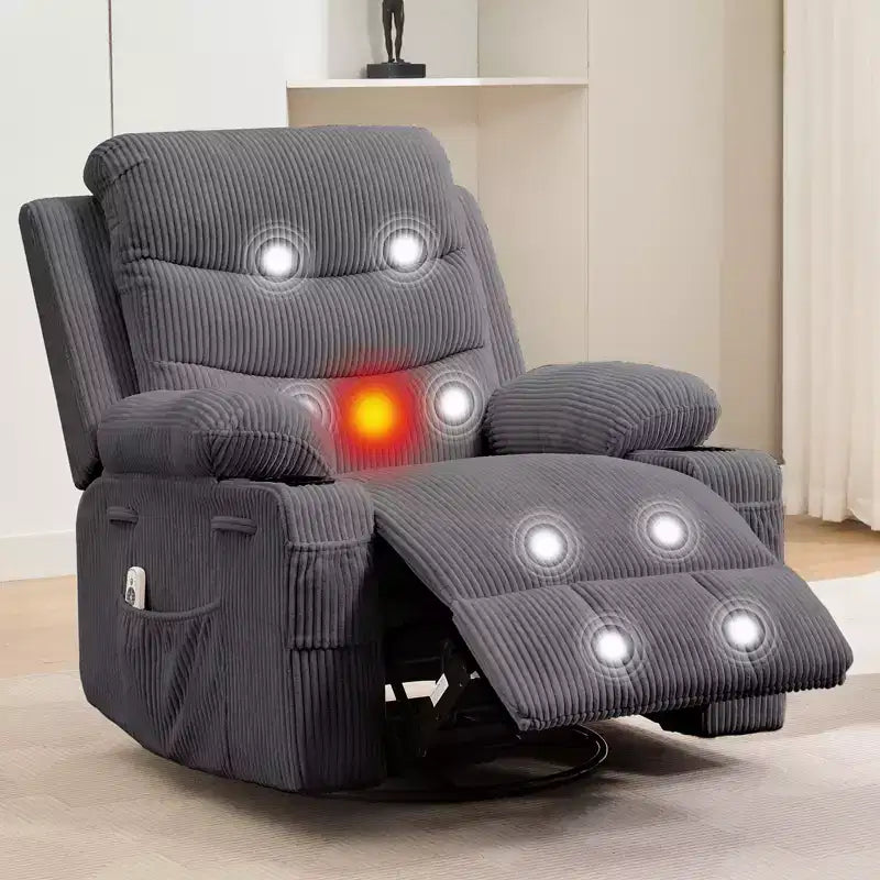 Poltrona reclinabile girevole a 360° per neonati - Sedia a dondolo oversize con massaggio e calore, poltrona reclinabile per piccoli spazi, cameretta dei bambini, camera da letto, soggiorno