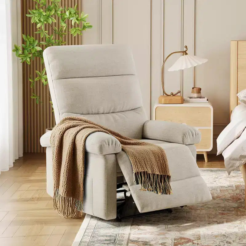 COZONY Recliner Chair for Adults, Manual Fabric Recliner with Side Pocket, Adjustable Ergonomic Single Sofa for Small Living Room, Nursery, Bedroom