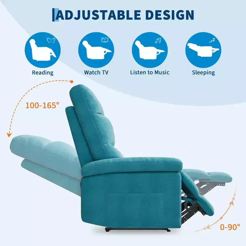 COZONY Poltrona reclinabile per adulti, reclinabile manuale in tessuto con tasca laterale, divano singolo ergonomico regolabile per piccoli soggiorni, camerette, camere da letto