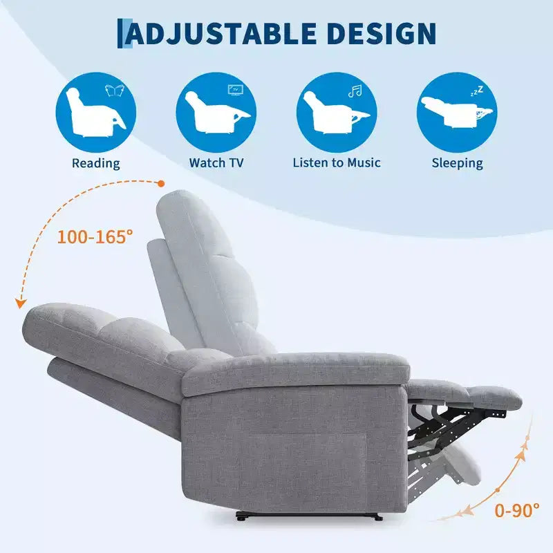COZONY Poltrona reclinabile per adulti, reclinabile manuale in tessuto con tasca laterale, divano singolo ergonomico regolabile per piccoli soggiorni, camerette, camere da letto