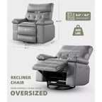 Poltrona reclinabile girevole Rocker Oversize - Poltrona reclinabile manuale in ecopelle PU, poltrona relax con braccioli e schienale imbottiti per soggiorno, camera da letto