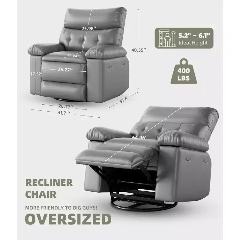 Poltrona reclinabile girevole Rocker Oversize - Poltrona reclinabile manuale in ecopelle PU, poltrona relax con braccioli e schienale imbottiti per soggiorno, camera da letto