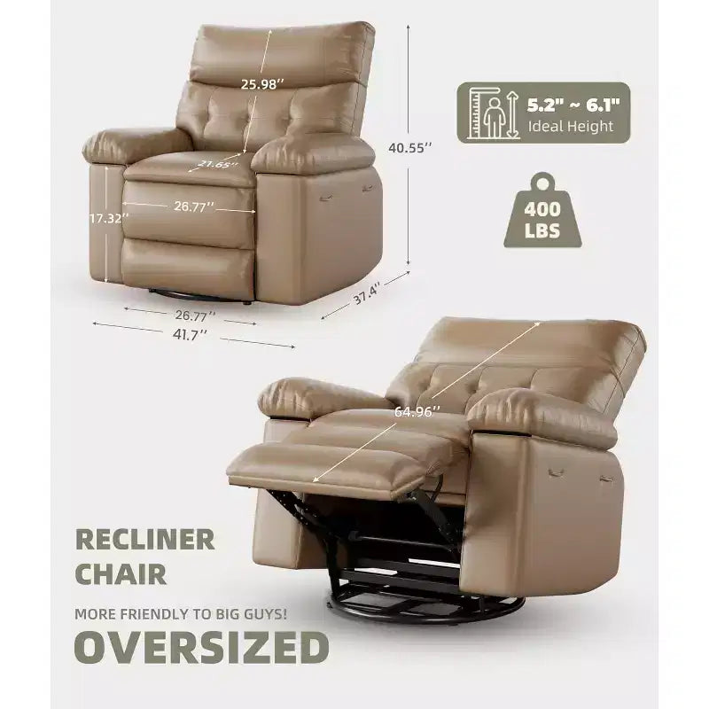 Poltrona reclinabile girevole Rocker Oversize - Poltrona reclinabile manuale in ecopelle PU, poltrona relax con braccioli e schienale imbottiti per soggiorno, camera da letto