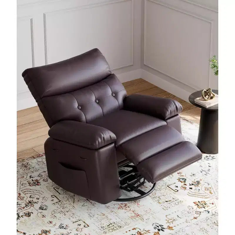 Poltrona reclinabile girevole Rocker Oversize - Poltrona reclinabile manuale in ecopelle PU, poltrona relax con braccioli e schienale imbottiti per soggiorno, camera da letto