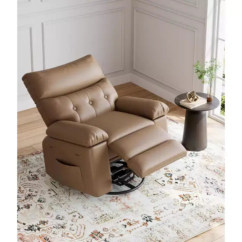 Poltrona reclinabile girevole Rocker Oversize - Poltrona reclinabile manuale in ecopelle PU, poltrona relax con braccioli e schienale imbottiti per soggiorno, camera da letto