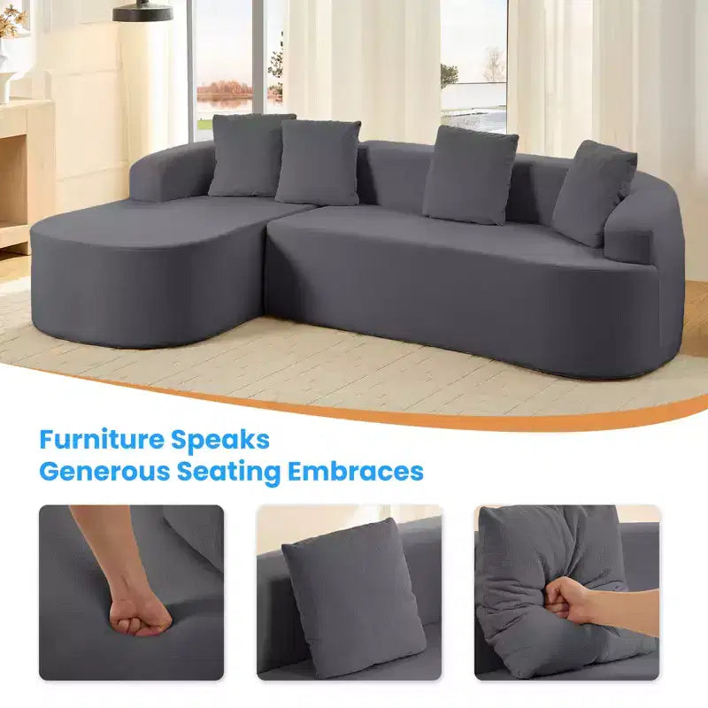 Mjkone Divano componibile a L in ciniglia da 99" con chaise longue curva Divano moderno Cloud a 3 posti