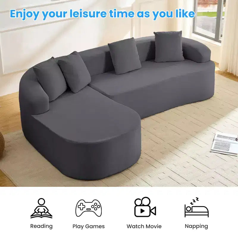 Mjkone Divano componibile a L in ciniglia da 99" con chaise longue curva Divano moderno Cloud a 3 posti