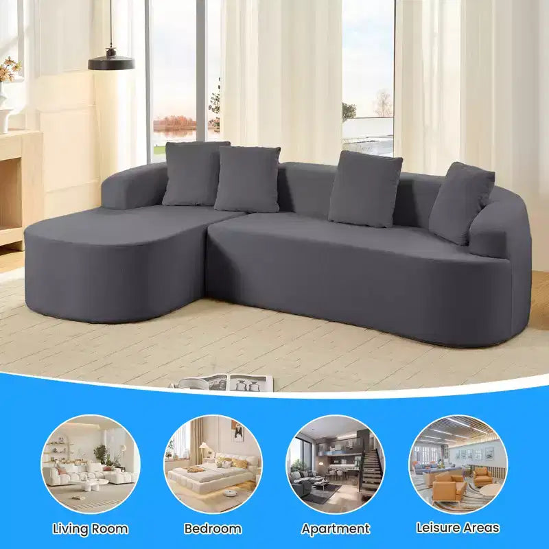 Mjkone Divano componibile a L in ciniglia da 99" con chaise longue curva Divano moderno Cloud a 3 posti