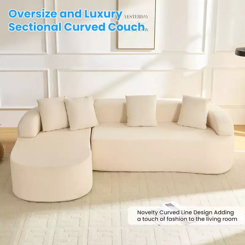 Mjkone Divano componibile a L in ciniglia da 99" con chaise longue curva Divano moderno Cloud a 3 posti