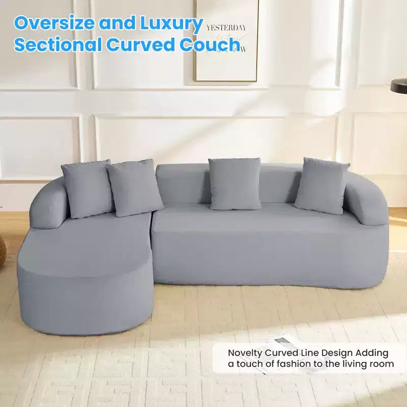Mjkone Divano componibile a L in ciniglia da 99" con chaise longue curva Divano moderno Cloud a 3 posti