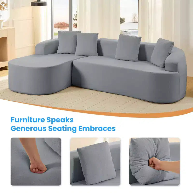 Mjkone Divano componibile a L in ciniglia da 99" con chaise longue curva Divano moderno Cloud a 3 posti
