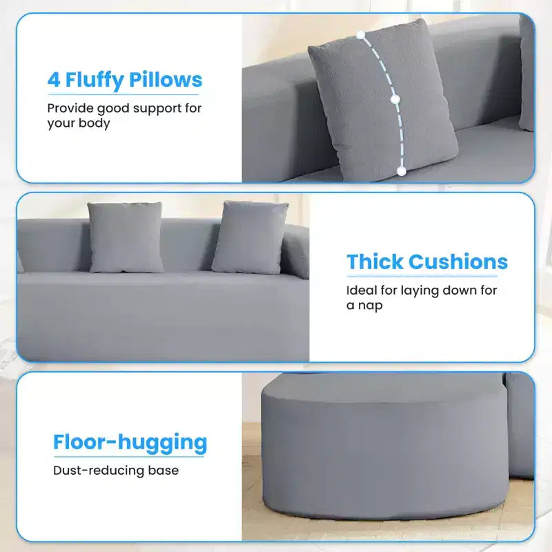 Mjkone Divano componibile a L in ciniglia da 99" con chaise longue curva Divano moderno Cloud a 3 posti