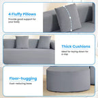 Mjkone Divano componibile a L in ciniglia da 99" con chaise longue curva Divano moderno Cloud a 3 posti