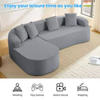 Mjkone Divano componibile a L in ciniglia da 99" con chaise longue curva Divano moderno Cloud a 3 posti