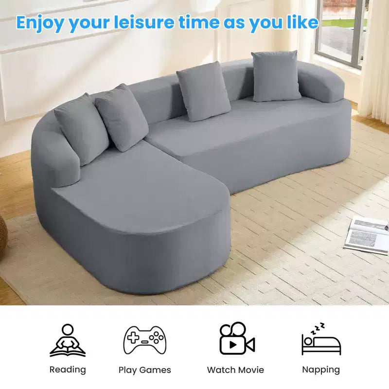 Mjkone Divano componibile a L in ciniglia da 99" con chaise longue curva Divano moderno Cloud a 3 posti