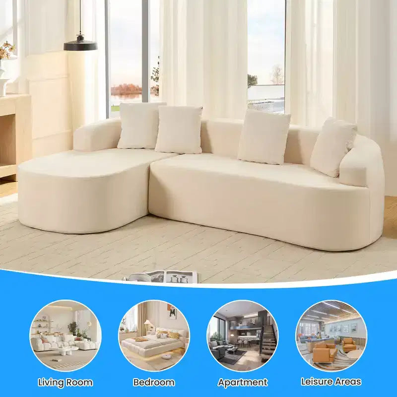 Mjkone Divano componibile a L in ciniglia da 99" con chaise longue curva Divano moderno Cloud a 3 posti