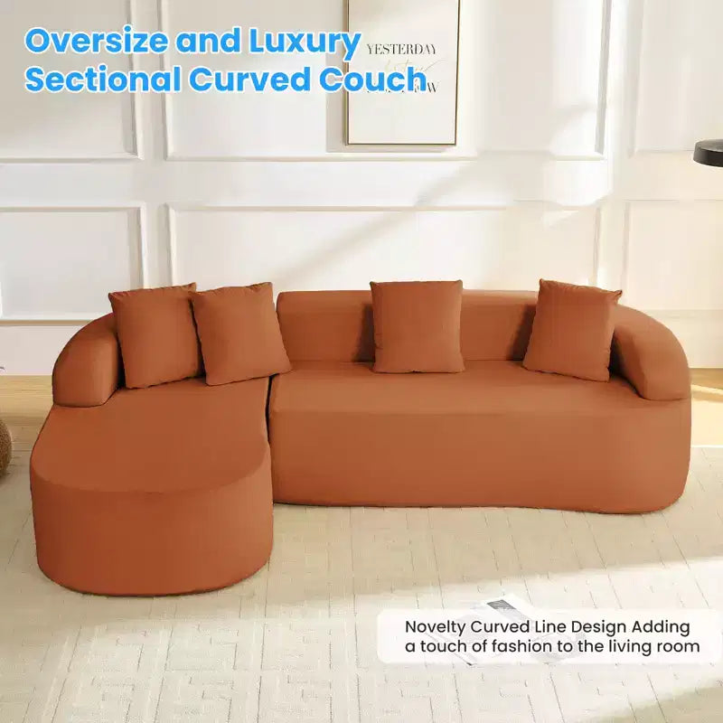 Mjkone Divano componibile a L in ciniglia da 99" con chaise longue curva Divano moderno Cloud a 3 posti