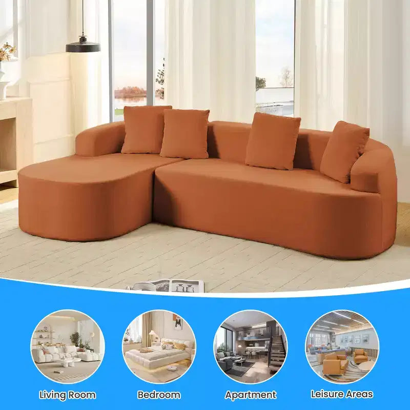 Mjkone Divano componibile a L in ciniglia da 99" con chaise longue curva Divano moderno Cloud a 3 posti