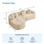 Mjkone Divano componibile a L in ciniglia da 99" con chaise longue curva Divano moderno Cloud a 3 posti