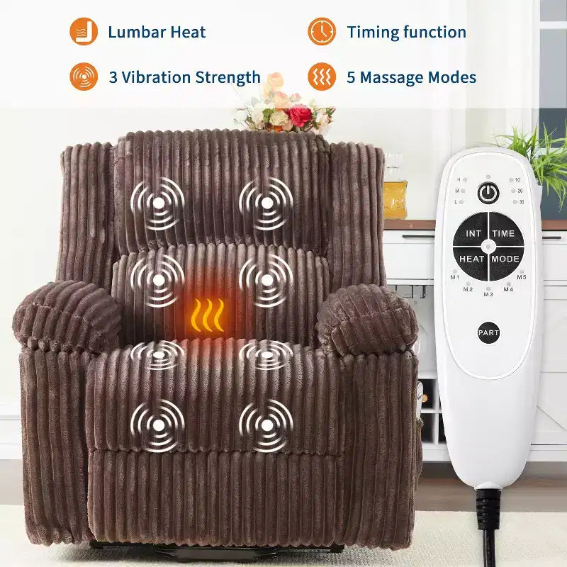 Poltrona Reclinabile con Sollevamento Elettrico, Calore e Massaggio, Recliner Elettrico con Sedile Imbottito e 2 Tasche Laterali, Poltrona Singola per Soggiorno