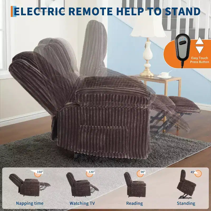 Poltrona Reclinabile con Sollevamento Elettrico, Calore e Massaggio, Recliner Elettrico con Sedile Imbottito e 2 Tasche Laterali, Poltrona Singola per Soggiorno