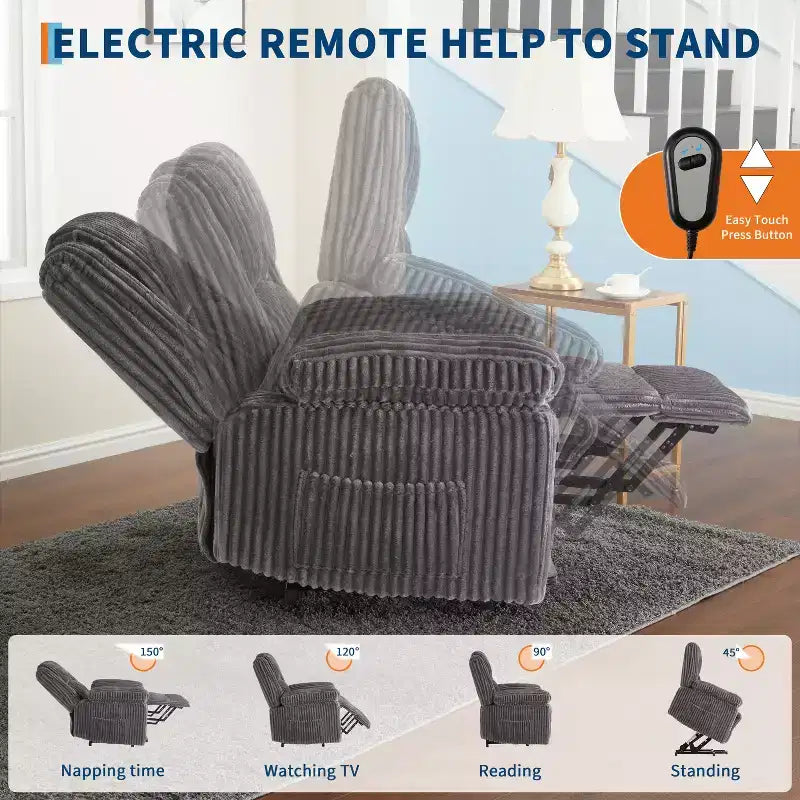Poltrona Reclinabile con Sollevamento Elettrico, Calore e Massaggio, Recliner Elettrico con Sedile Imbottito e 2 Tasche Laterali, Poltrona Singola per Soggiorno