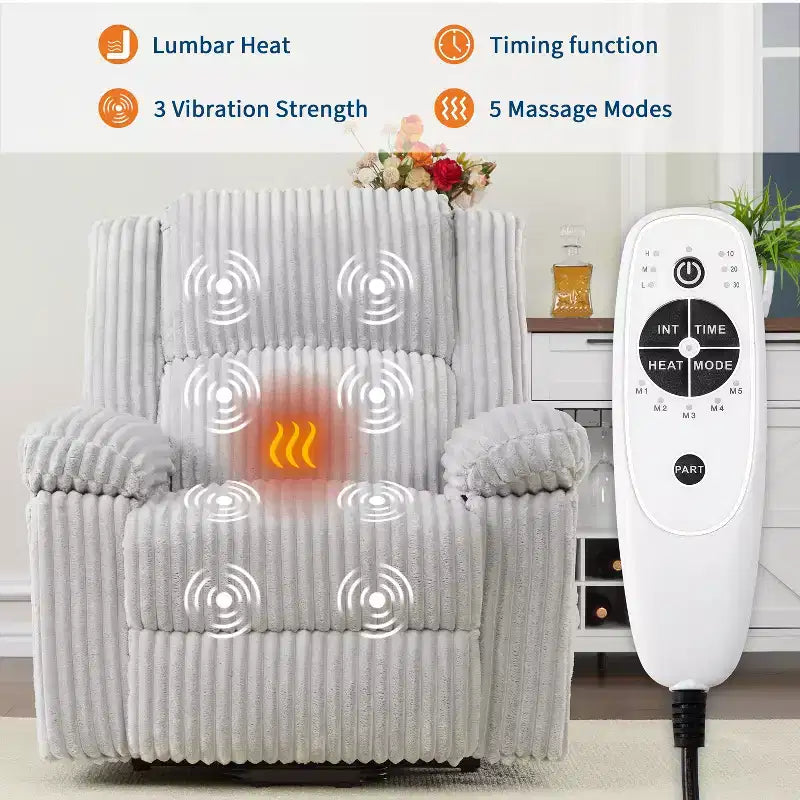Poltrona Reclinabile con Sollevamento Elettrico, Calore e Massaggio, Recliner Elettrico con Sedile Imbottito e 2 Tasche Laterali, Poltrona Singola per Soggiorno
