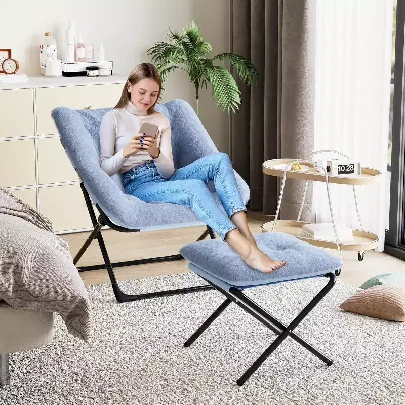 Poltrona "Lazy Sofa" con rivestimento in morbida pelliccia sintetica di coniglio, poltrona lounge ultra confortevole e accogliente per soggiorno, seduta rilassante da interni con morbido, per la casa