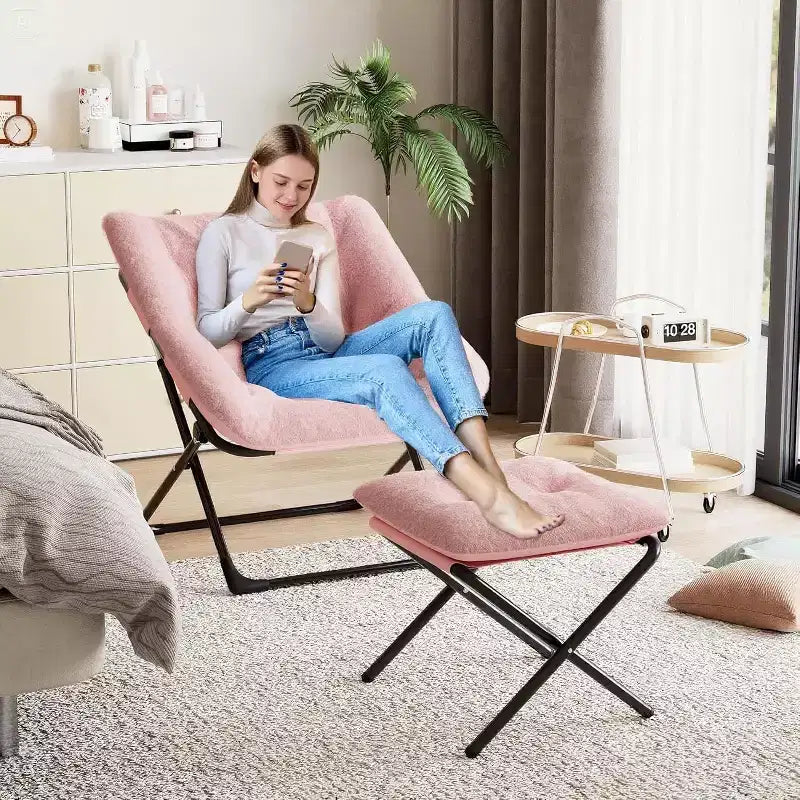 Poltrona "Lazy Sofa" con rivestimento in morbida pelliccia sintetica di coniglio, poltrona lounge ultra confortevole e accogliente per soggiorno, seduta rilassante da interni con morbido, per la casa