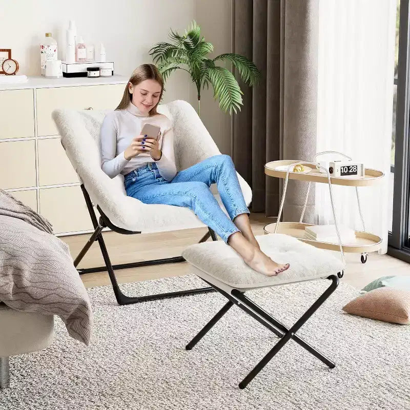 Poltrona "Lazy Sofa" con rivestimento in morbida pelliccia sintetica di coniglio, poltrona lounge ultra confortevole e accogliente per soggiorno, seduta rilassante da interni con morbido, per la casa