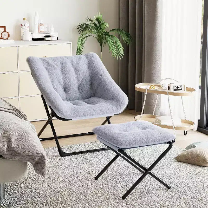 Poltrona "Lazy Sofa" con rivestimento in morbida pelliccia sintetica di coniglio, poltrona lounge ultra confortevole e accogliente per soggiorno, seduta rilassante da interni con morbido, per la casa