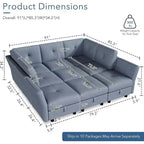 Divano componibile modulare 91, divano sezionale Cloud con 9 sedute profonde, 9 posti con contenitore e chaise longue, divano a U in velluto, per soggiorno, blu