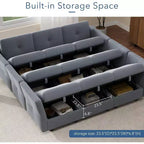 Divano componibile modulare 91, divano sezionale Cloud con 9 sedute profonde, 9 posti con contenitore e chaise longue, divano a U in velluto, per soggiorno, blu