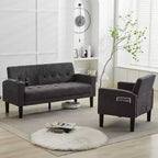 Divano 2 pezzi TYBOATLE, divano moderno rivestito in lino, set 2 pezzi (divanetto e poltrona) con seduta profonda per soggiorno, grigio scuro