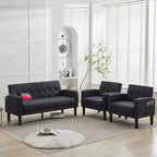 TYBOATLE 3-Piece Sofa Couch, Modern Linen Upholstered Sofa, 3-Piece Set (Loveseat & Chair) Sofa with Deep Seats for Living Room,Black
