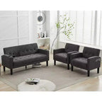 TYBOATLE Divano a 3 posti, Divano moderno imbottito in lino, Set di 2 pezzi (Divanetto e Poltrona) Divano con seduta profonda per soggiorno, Grigio scuro