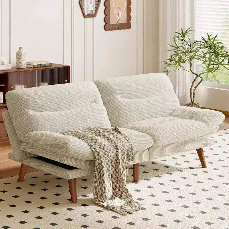 Divano letto futon, divano futon con schienale regolabile e braccioli bianco