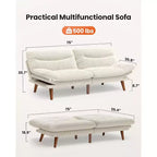 Divano letto futon, divano futon con schienale regolabile e braccioli bianco