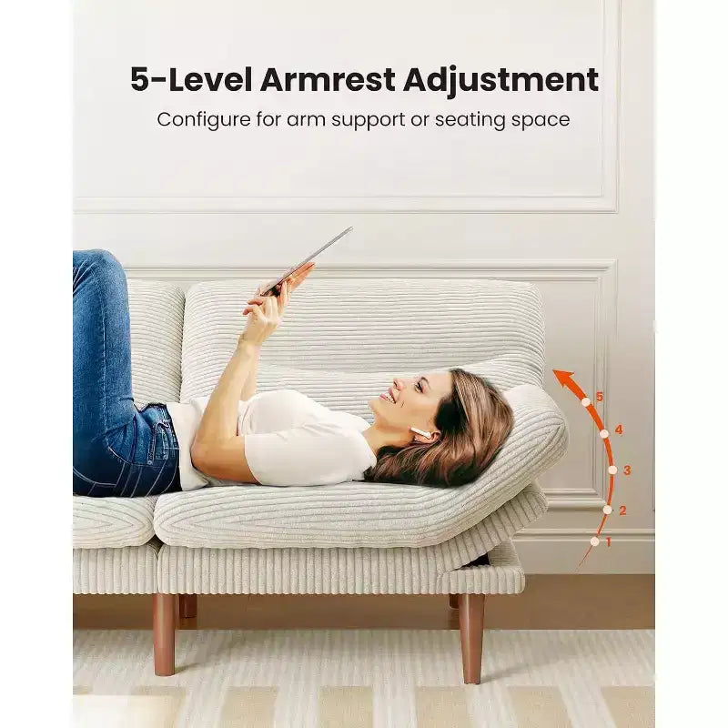 Divano letto futon, divano futon con schienale regolabile e braccioli bianco