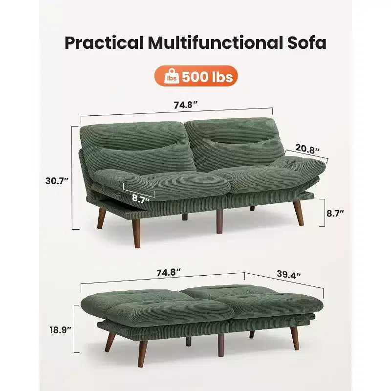 Divano letto futon, divano futon con schienale e braccioli regolabili