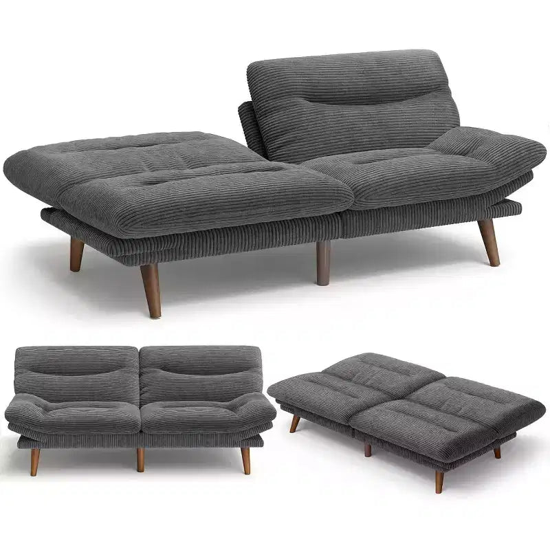 75 In Futon Sofa Bed, 3-in-1 Futon Couch w/Adjustable Backrest Armrests, Corduroy Convertible Sleeper Sofa Bed