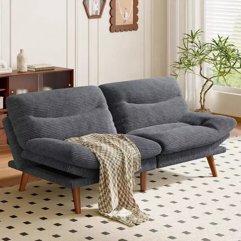 Divano Letto Futon da 75 pollici, Divano Futon 3-in-1 con Schienale e Braccioli Regolabili, Divano Letto Trasformabile in Velluto a Coste